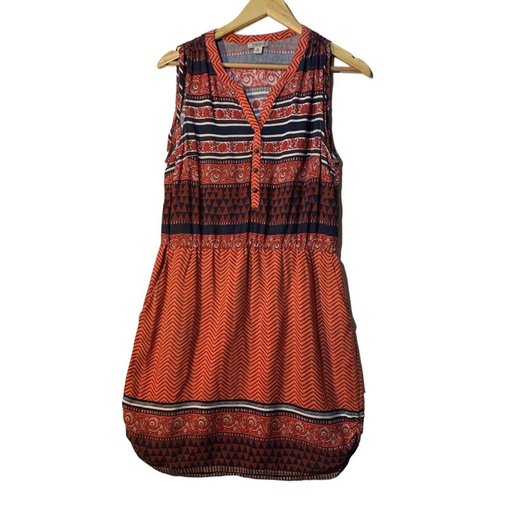 Lucky Brand Mandarin Tie Tribal sleeveless dress sz M - Picture 2 of 8